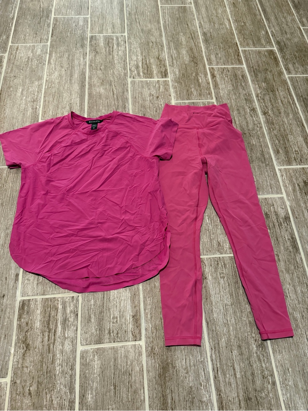 ATHLETA TRANSCEND CROSSOVER 7/8 TIGHT LEGGING AND TOP OUTFIT SET PINK PURPLE